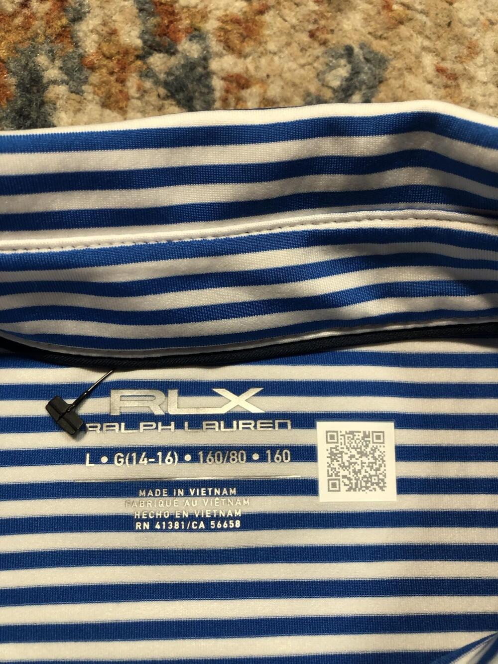 RLX Ralph Lauren Polo Shirt Boys L 14-16 Blue Stripe Memorial Golf Short Sleeve - Picture 8 of 14